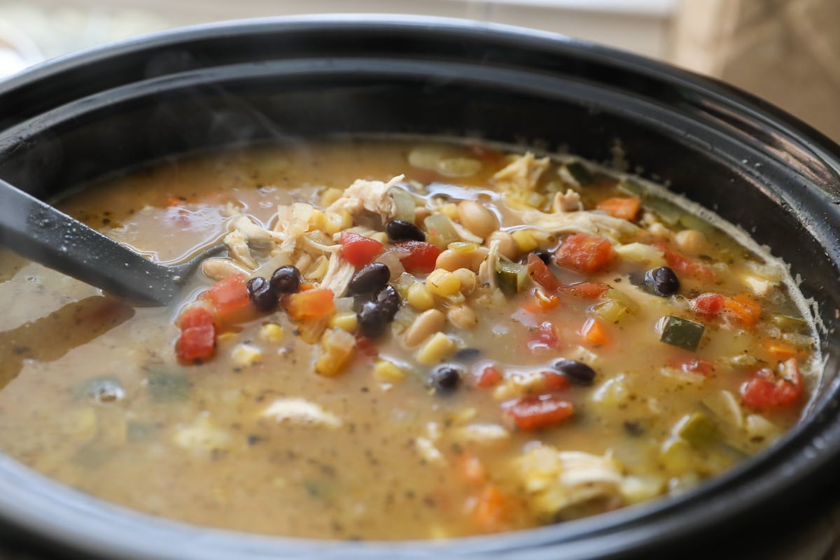 finished chicken tortilla soup in crockpot