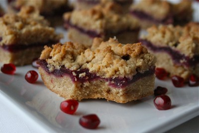 Peanut Butter and Jelly Bars on a white serving platter