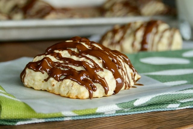 Coconut Almond Scones Drizzled with Chocolate