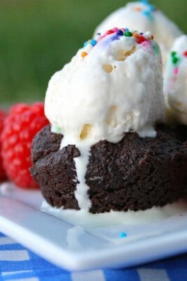Double Chocolate Brownie Bites with Homemade Vanilla Ice Cream