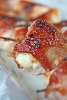 Bacon Wrapped Blue Cheese Stuffed BBQ Chicken Bites