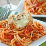 Spaghetti & Mozzarella Stuffed Turkey Meatballs