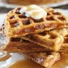 Healthy Pumpkin Waffles with butter and syrup