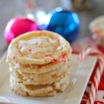 Candy Cane Cookies stacked on top of each other on a white plate