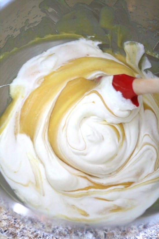 mixing pudding mix and whipped cream