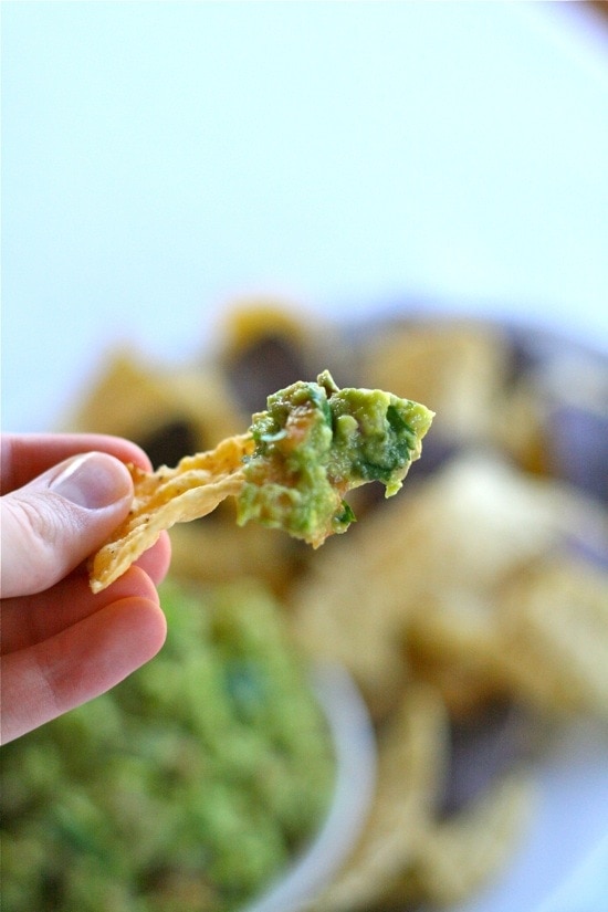 Grilled guacamole on a chip