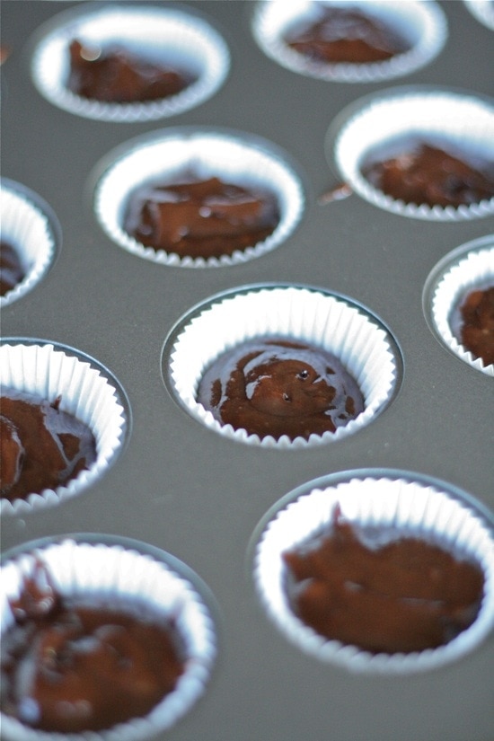 brownie batter in mini cupcake liners