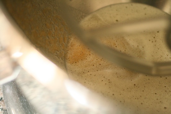 Brown butter in a metal mixer bowl