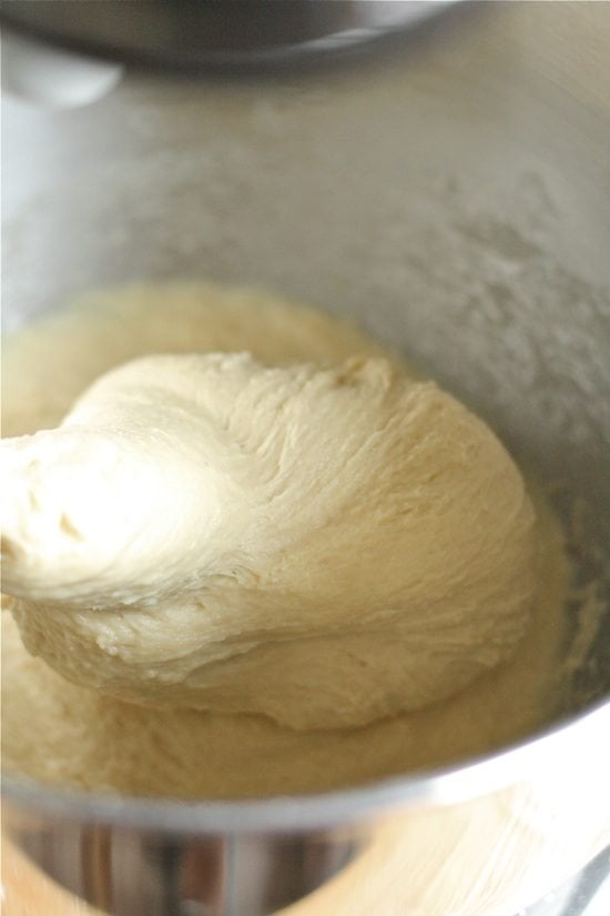 kneading cinnamon roll dough in stand mixer