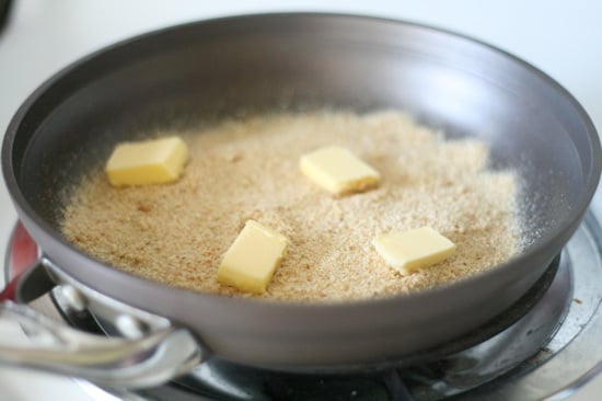 Butter and breadcrumbs in a pan