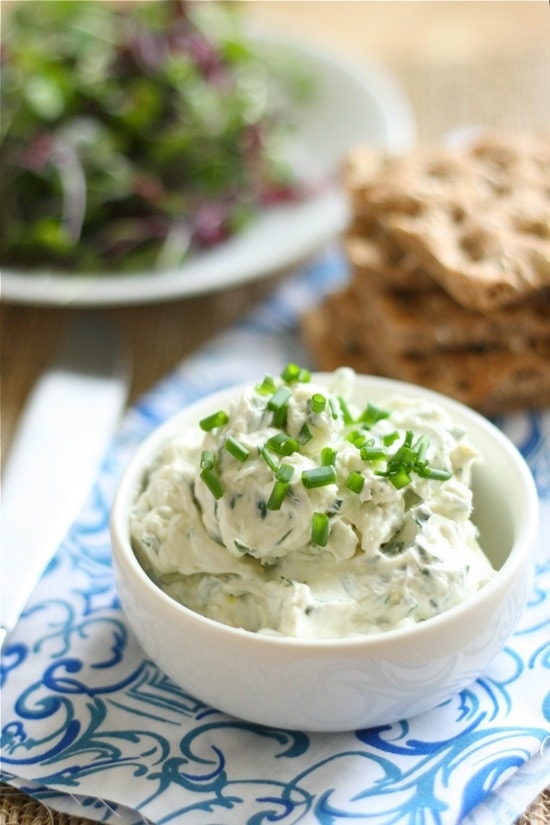 Herb and Garlic Cream Cheese in a white bowl