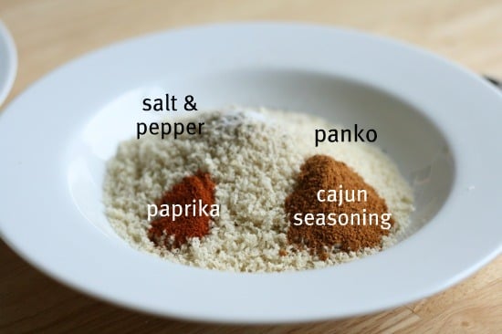 Salt, pepper, paprika, cajun seasoning and panko in a bowl