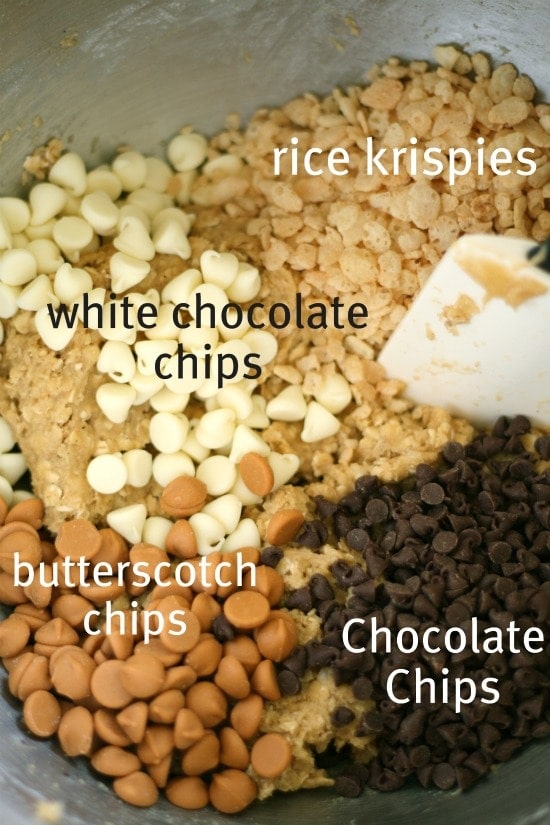 chocolate chips and rice krispie cereal