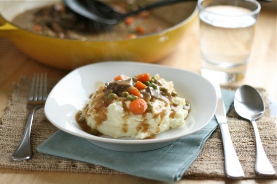Beef Stew Over Mashed Potatoes