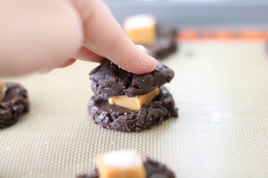 Assembling Salted Caramel Brownie Cookies