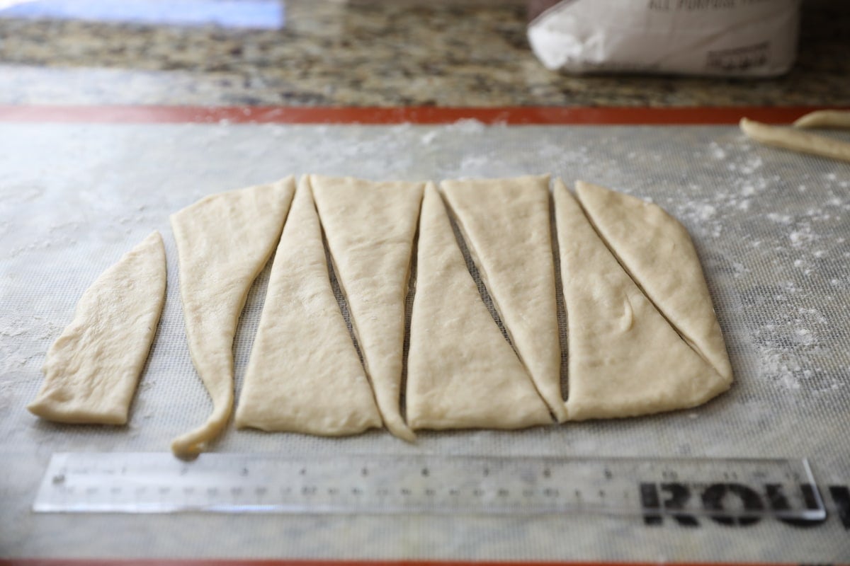 dough cut into triangles