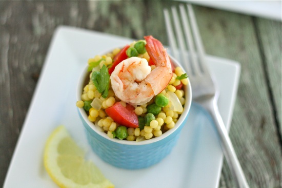 Warm Paella Couscous Salad with Shrimp