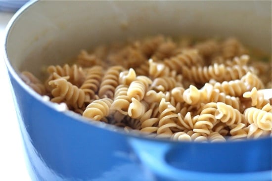 Cooked pasta in a pot