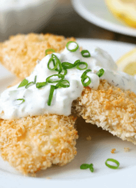 baked fish sticks with cucumber dill sauce