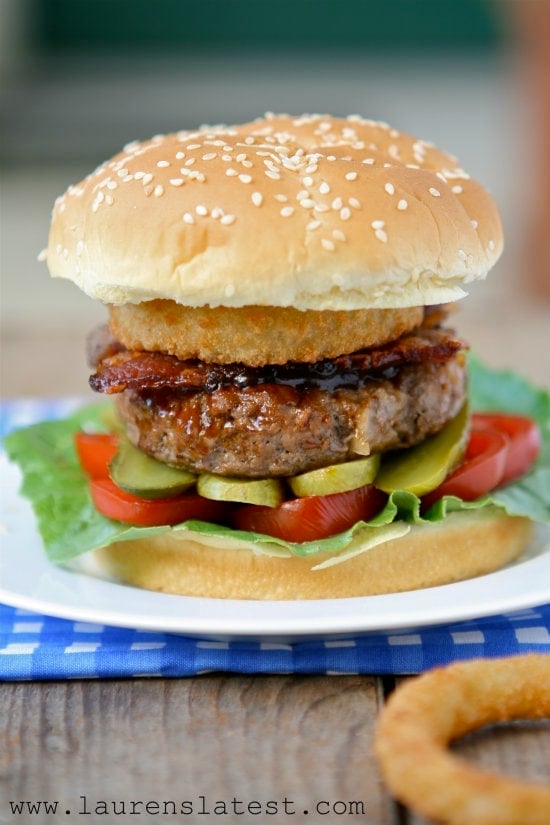 Onion Ring Topped BBQ Bacon Burger