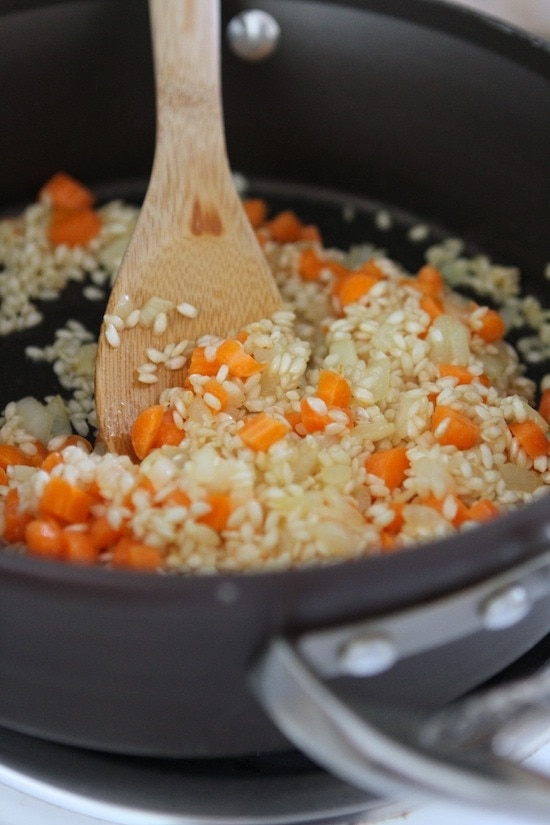 cooking rice and carrots