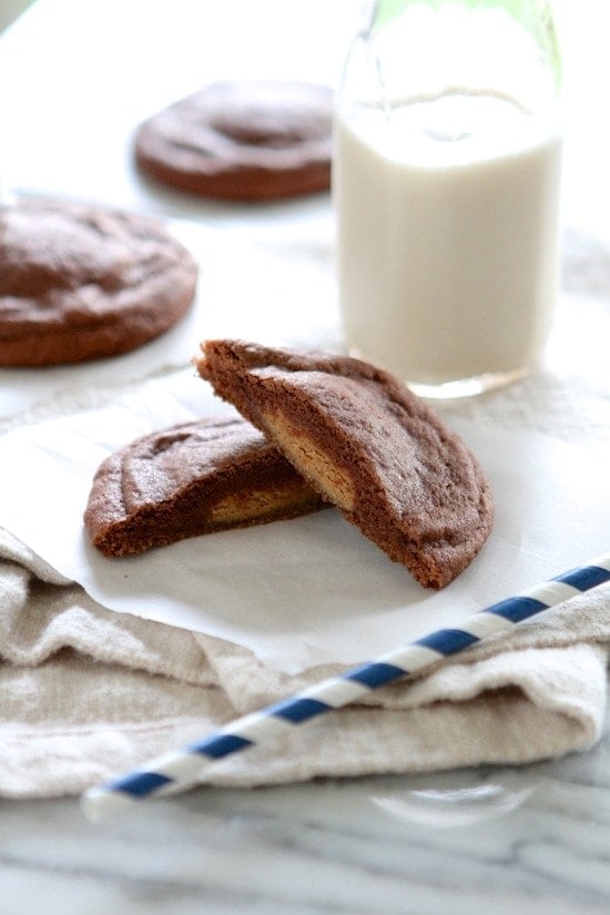 Reese\'s Peanut Butter Cup Filled Chocolate Pudding Cookies