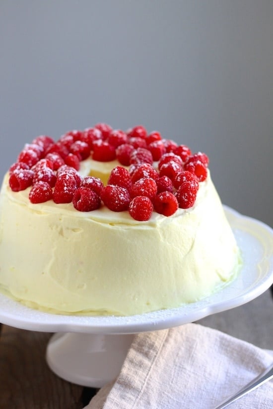 lemon angel food cake with raspberries