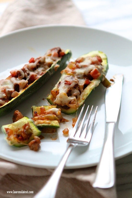 Sausage and Peppers Stuffed Zucchini Boats