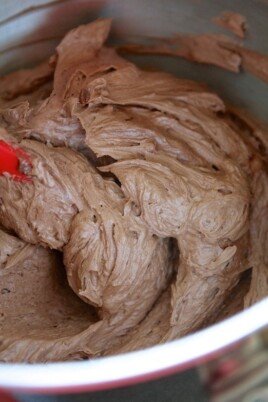 vegan chocolate frosting in mixing bowl