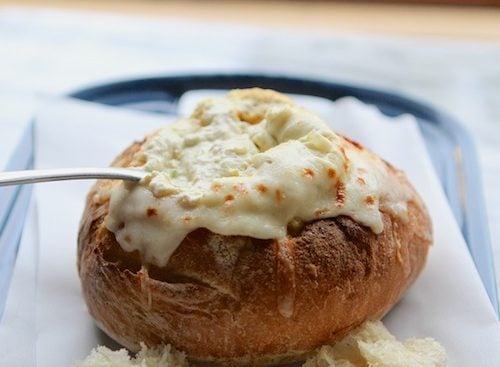 Hot And Cheesy Jalapeno Artichoke Dip In A Bread Bowl