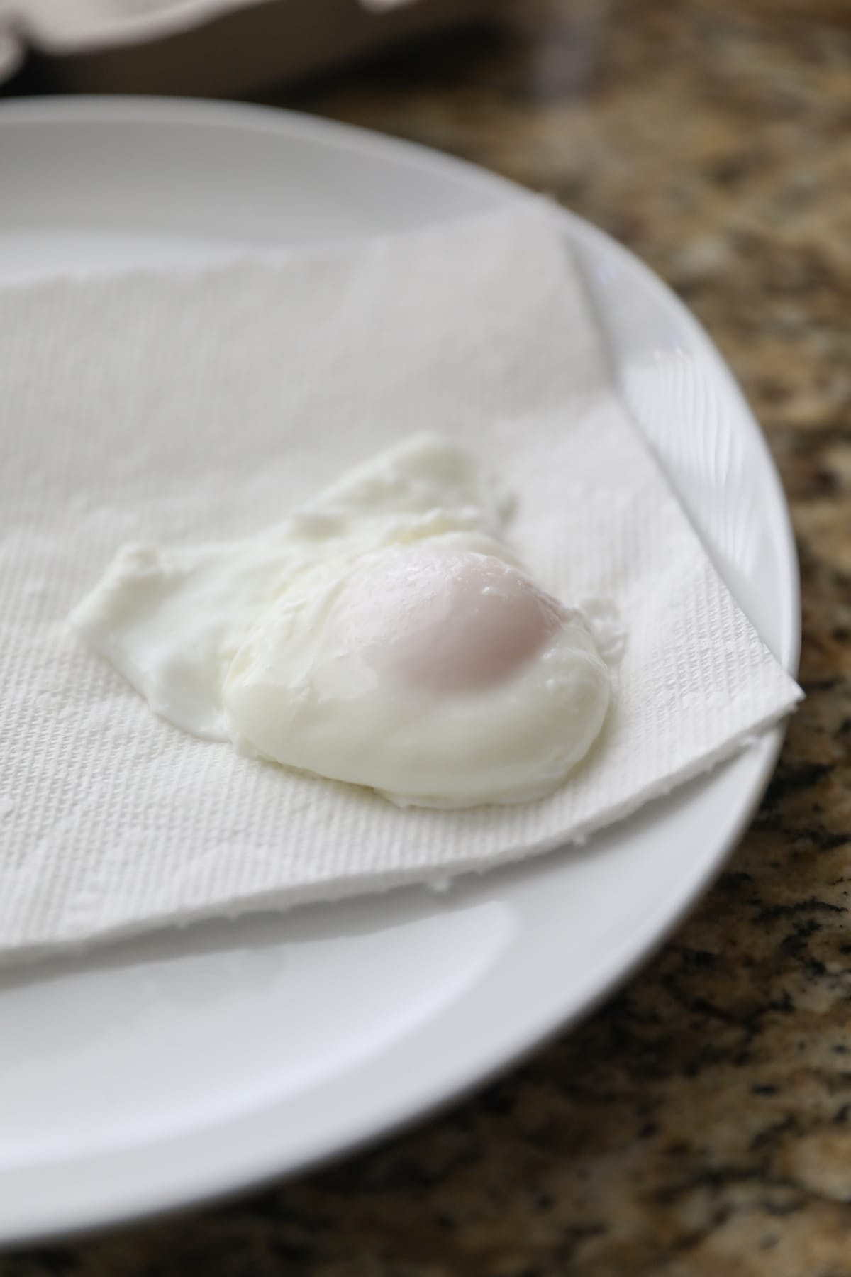 poached egg on paper towels