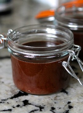 dark chocolate peppermint hot fudge in jars