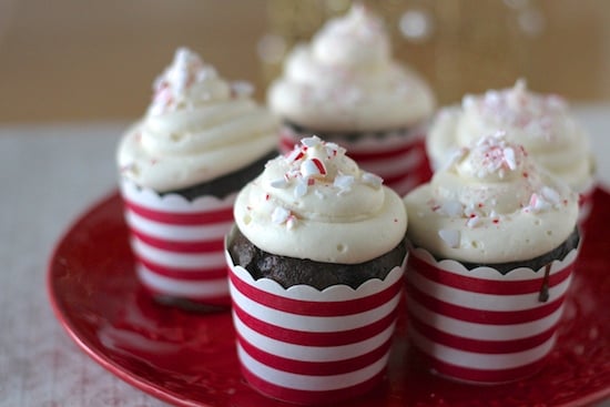 chocolate cupcakes with peppermint cream cheese frosting