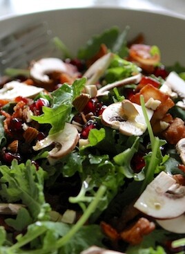 kale pomegranate and bacon salad with warm maple bacon dressing