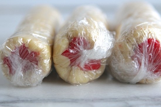 cookie dough logs wrapped in plastic wrap