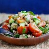 chopped farro and kale greek salad