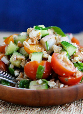chopped farro and kale greek salad