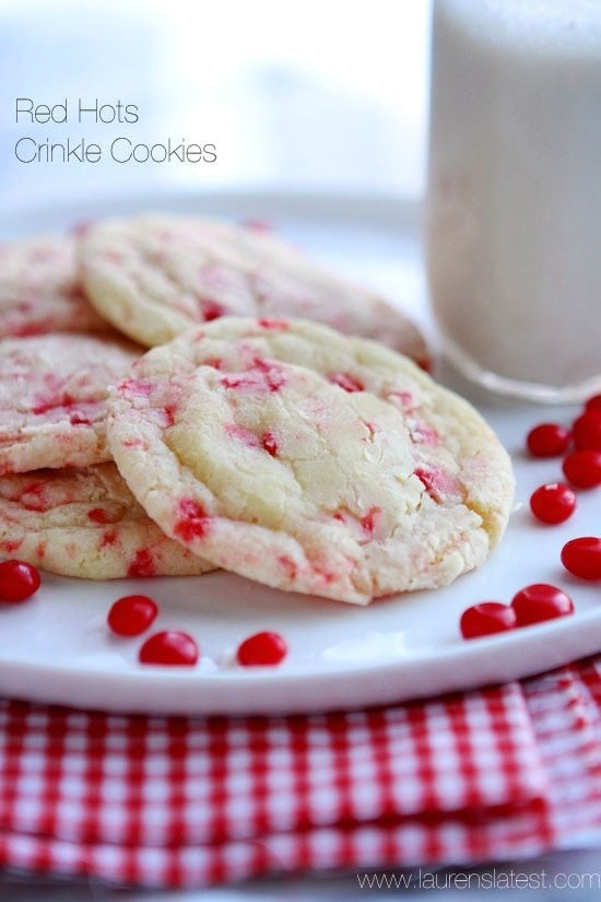 Red Hot Cookies placed on plate with milk