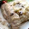 creamy parmesan chicken and mushrooms over mashed potatoes