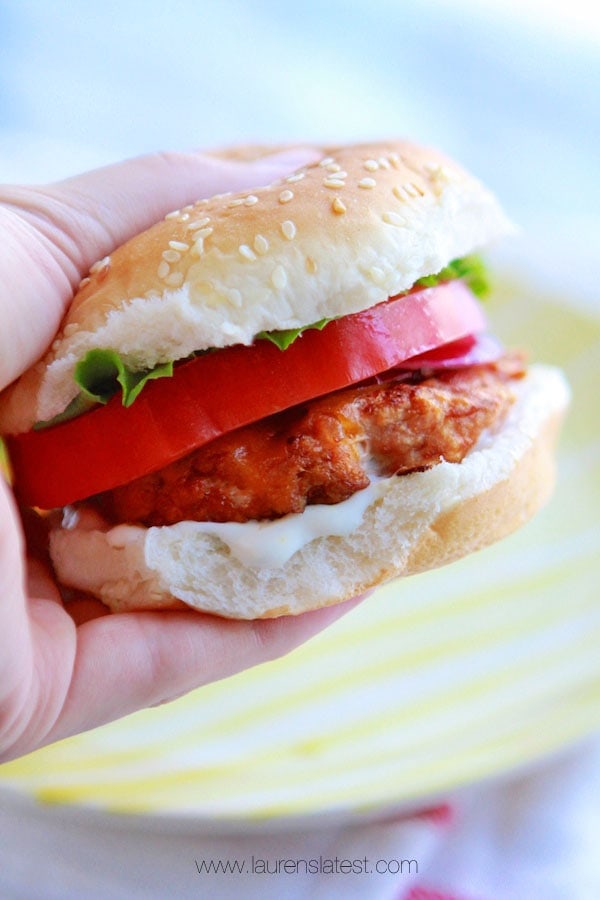 Turkey burger on bun with lettuce and tomato
