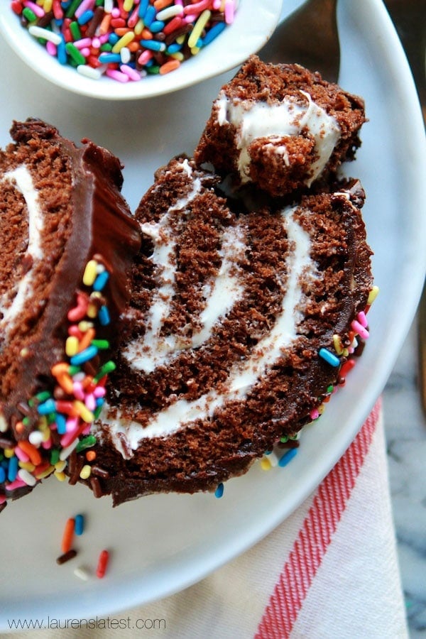 slices of chocolate swiss roll cake