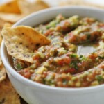 homemade salsa in a bowl with chips