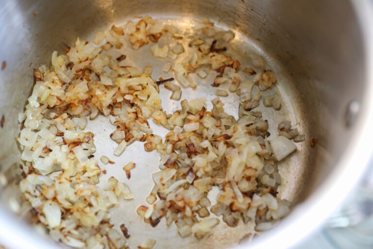 onions browning in pot
