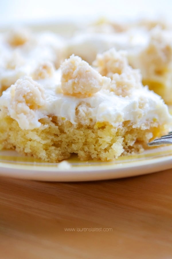 Lemon Crumb Cake on a yellow and white plate