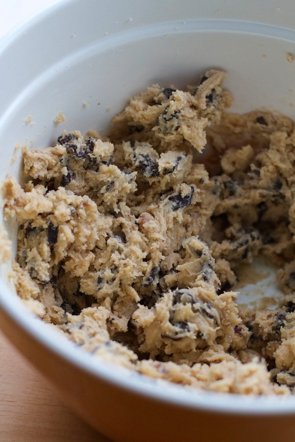 Chocolate Chip Walnut Cookie Dough in a bowl