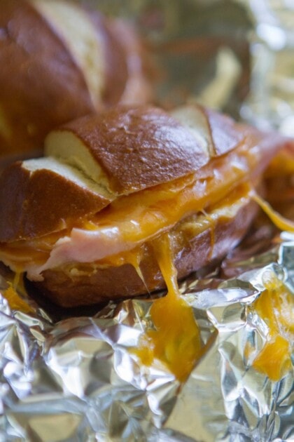 Ham & Cheese Honey Mustard Pretzel Sandwich Melts - Lauren's Latest