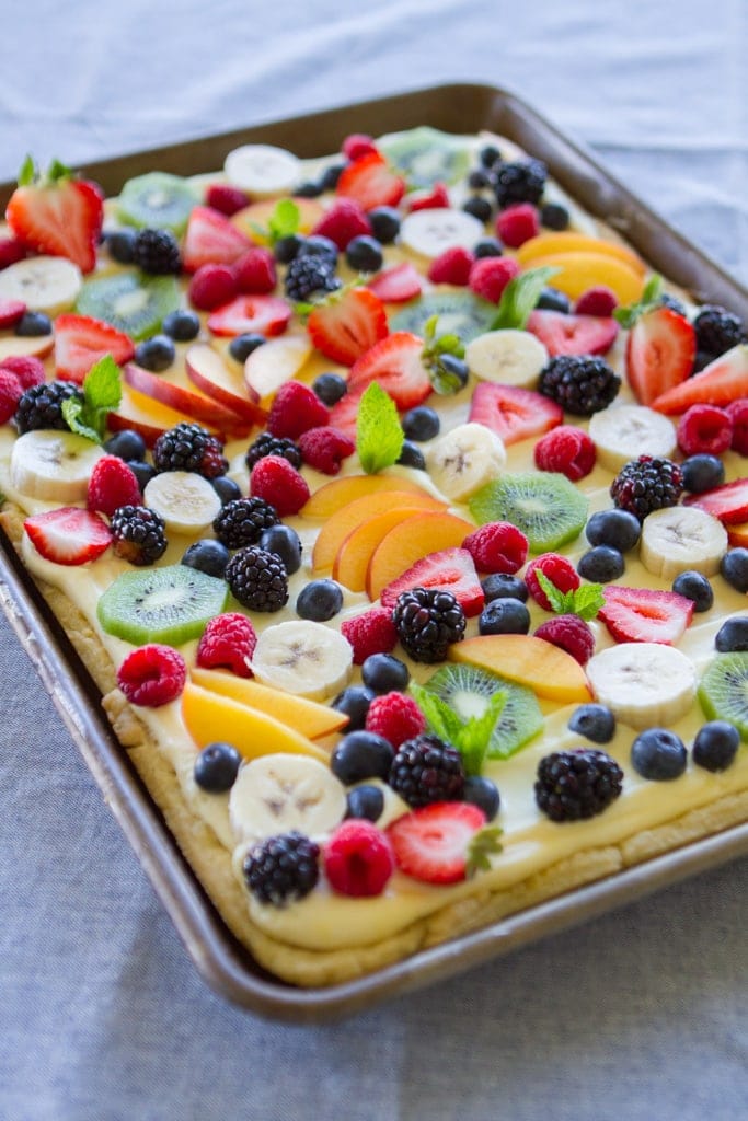 fruit pizza on table