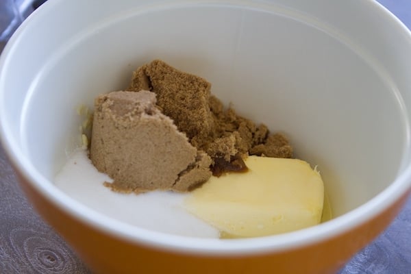 shortening and sugars in a bowl