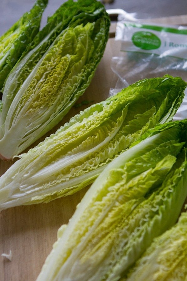 Romaine lettuce sliced lengthwise