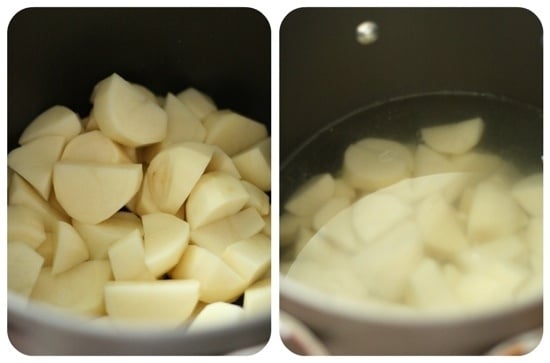 Boiling chopped potatoes